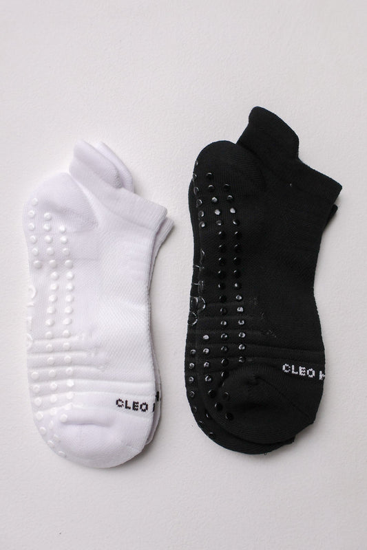 Grip Socks 2 Pack - Ankle - Black / White