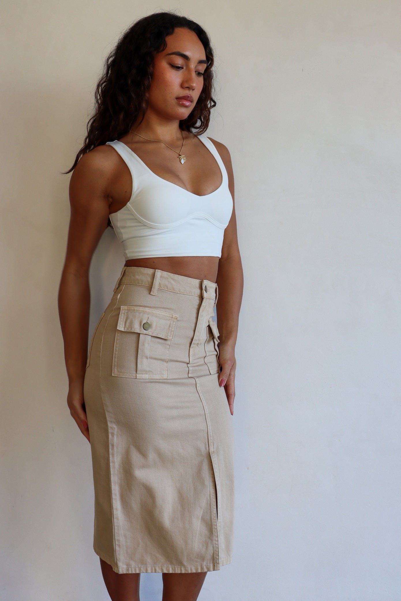 Regency Denim Skirt - Sand